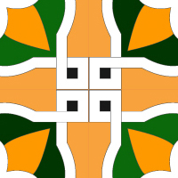 オレンジ地と緑の花びら調のパターンタイル(1)模様