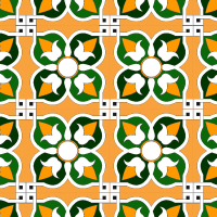 オレンジ地と緑の花びら調のパターンタイル(2)模様