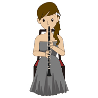 クラリネットを吹いている女性のイラスト