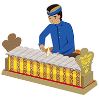 ガムランの代表的な楽器を演奏する男の人(1)