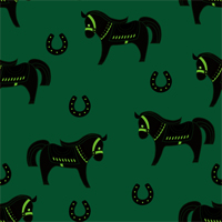 メルヘンでダークカラーの馬パターン素材(グリーン)