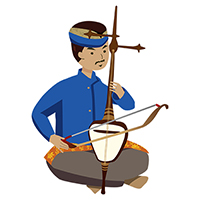 ガムランの代表的な楽器ルバブを演奏する男の人