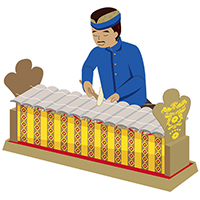 ガムランの代表的な楽器を演奏する男の人(4)