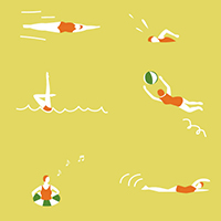 水着で泳ぐ人たちのカラフルなパターン素材(4)